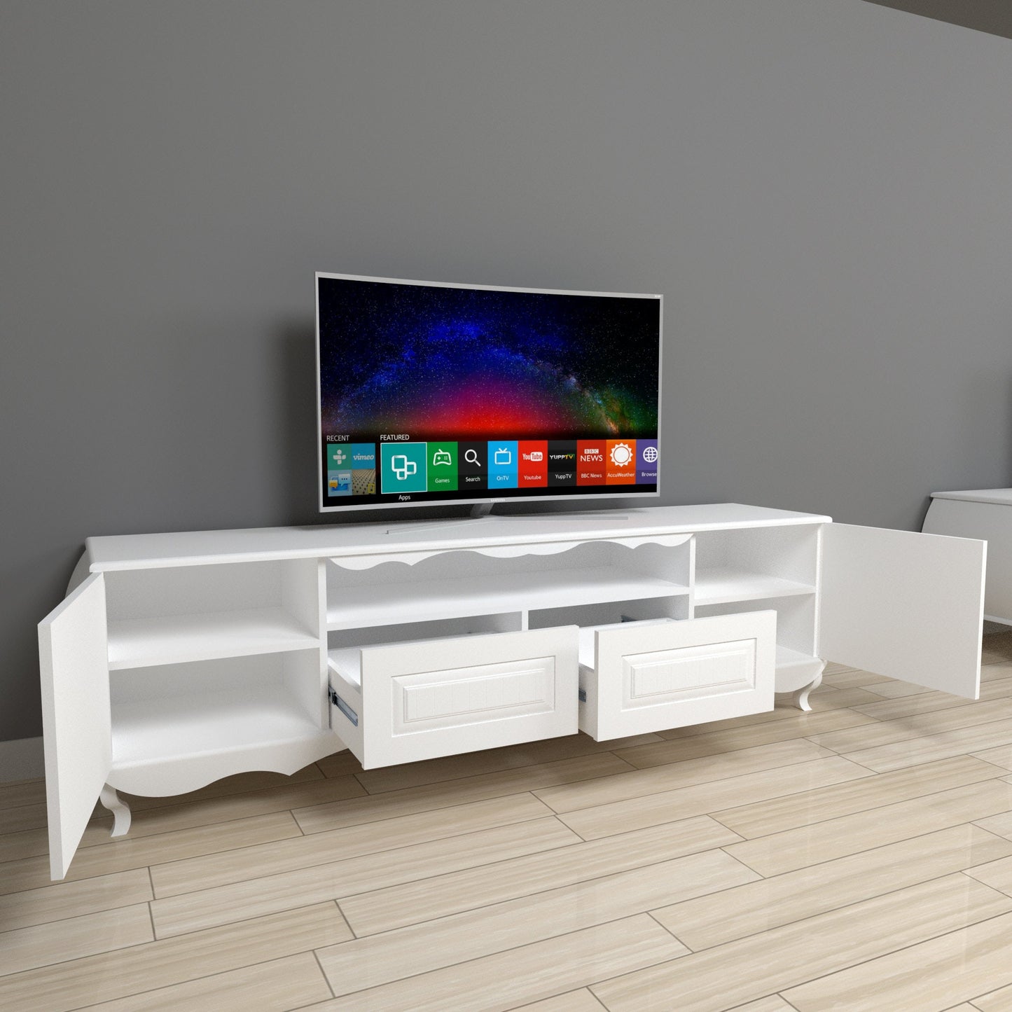 Tv Stand Cabinet home decor, TV Console Table with Storage & Open Shelves