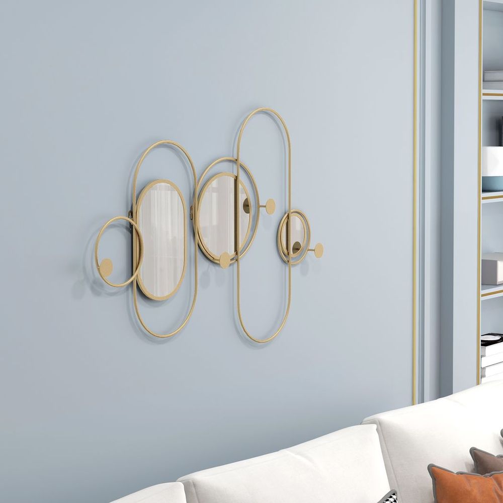 Stylish Gold Metal Wall Art with Mirrors & Hooks ? Elevate Your Space!