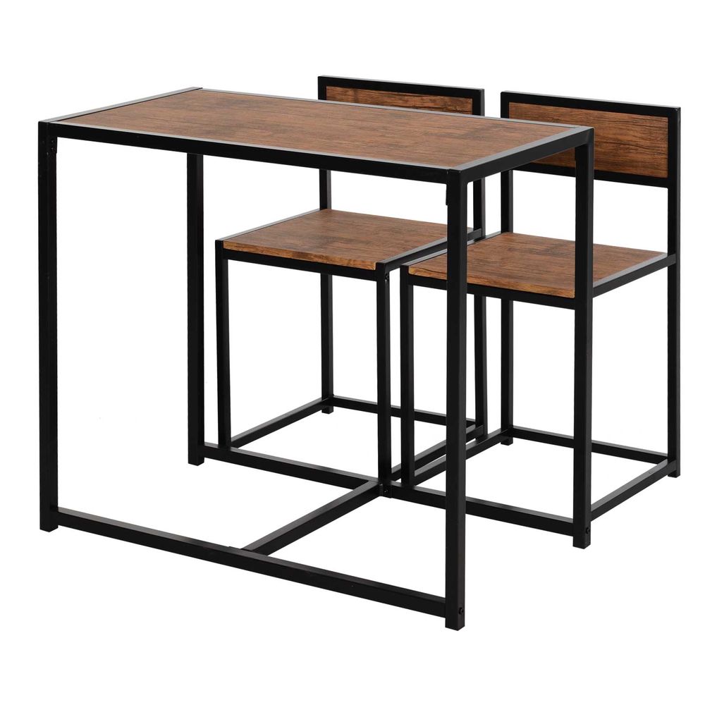 Steel Frame MDF 2-Seater Bar Stool and Table Set Wood Tone