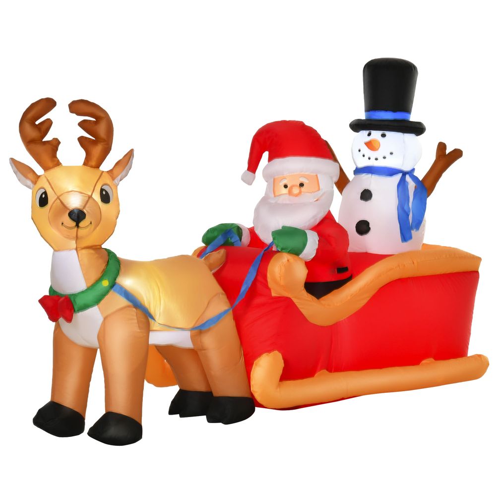 4ft Christmas Inflatable Santa Claus on Sleigh Deer LED Lighted Indoor Outdoor