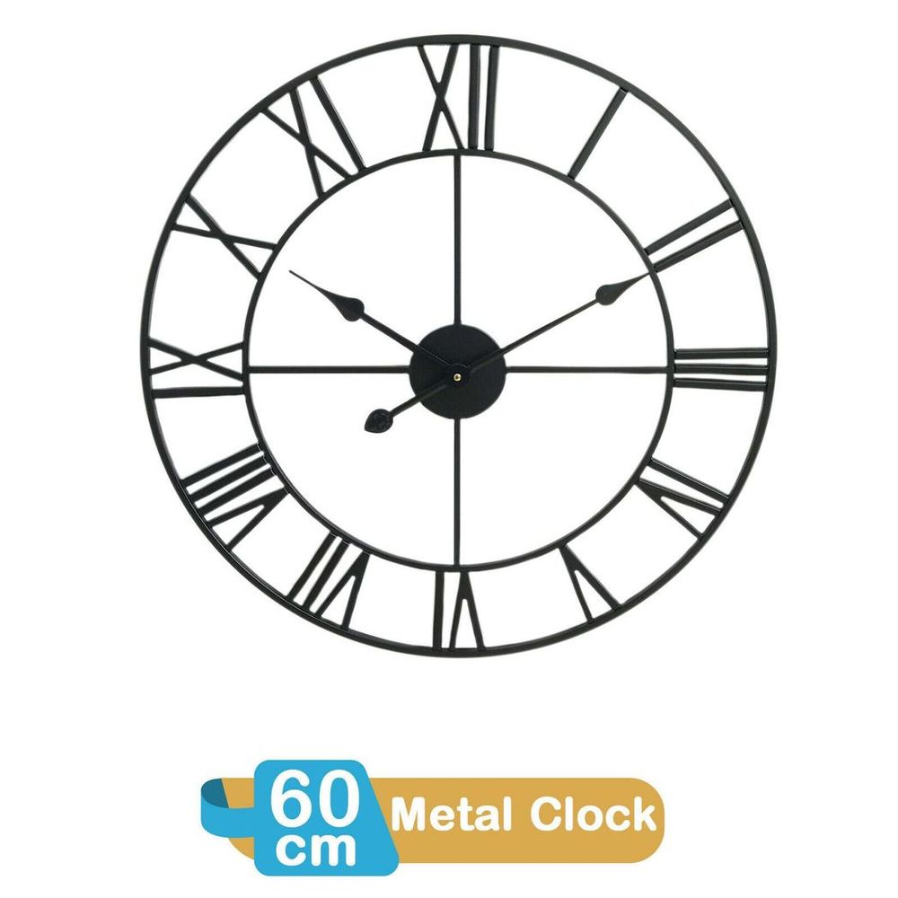 60CM ROMAN METAL CLOCK BLACK