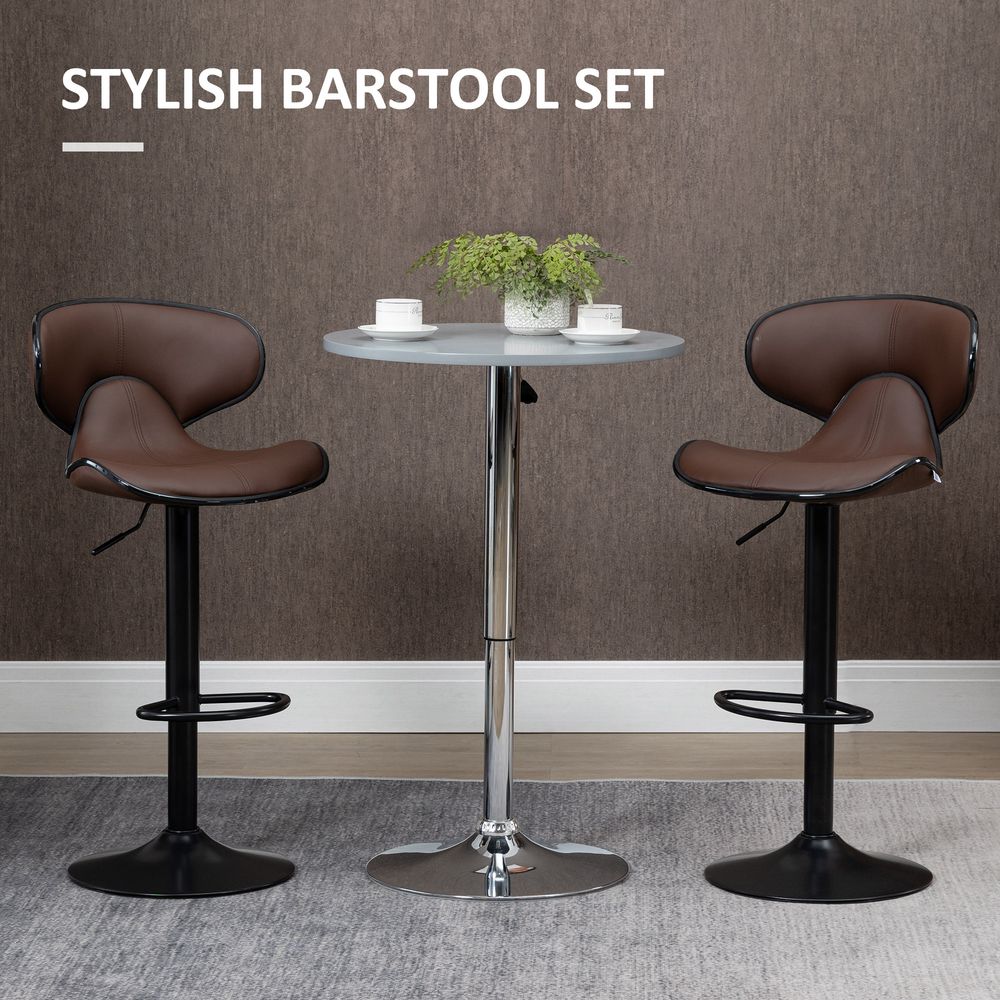 Set of 2, Barstools with Footrest and Backrest, Steel Frame Gas Lift Brown