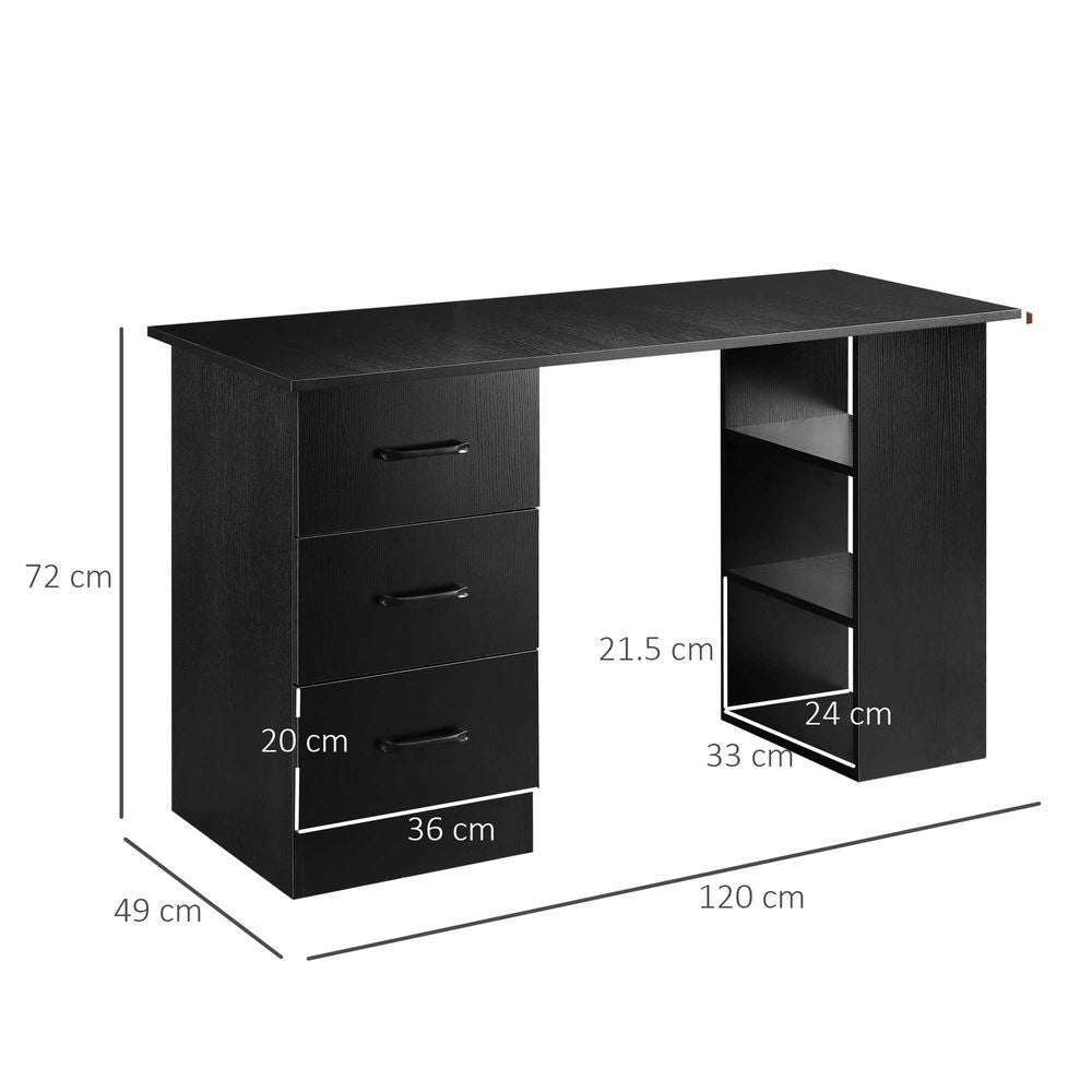 120cm Computer Desk Writing Shelf & Drawers Black