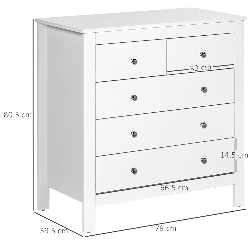 Modern Chest of Drawers, 5 Drawer Storage Cabinet White