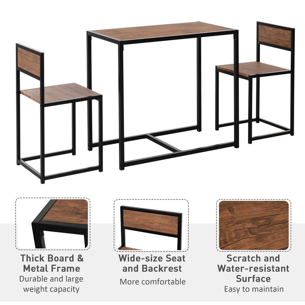 Steel Frame MDF 2-Seater Bar Stool and Table Set Wood Tone