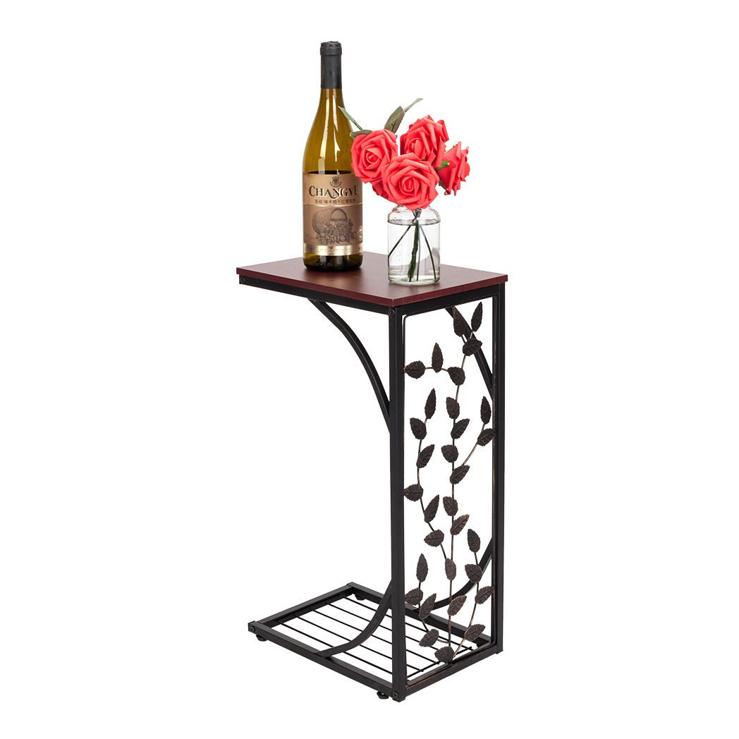 54*30.5*21CM Leaf Pattern Iron Side Table Coffee Table Brown