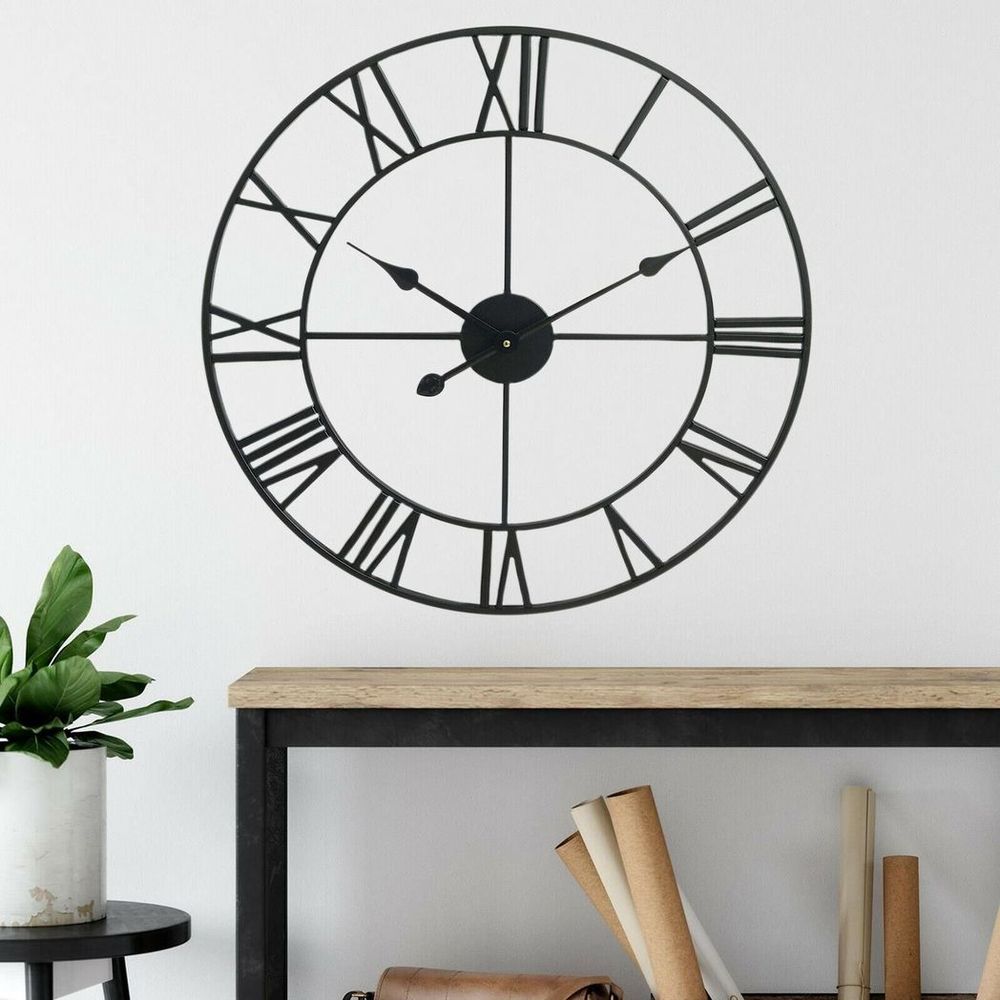 60CM ROMAN METAL CLOCK BLACK