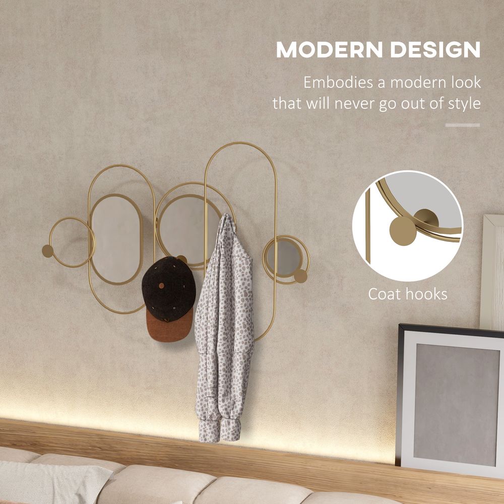 Stylish Gold Metal Wall Art with Mirrors & Hooks ? Elevate Your Space!