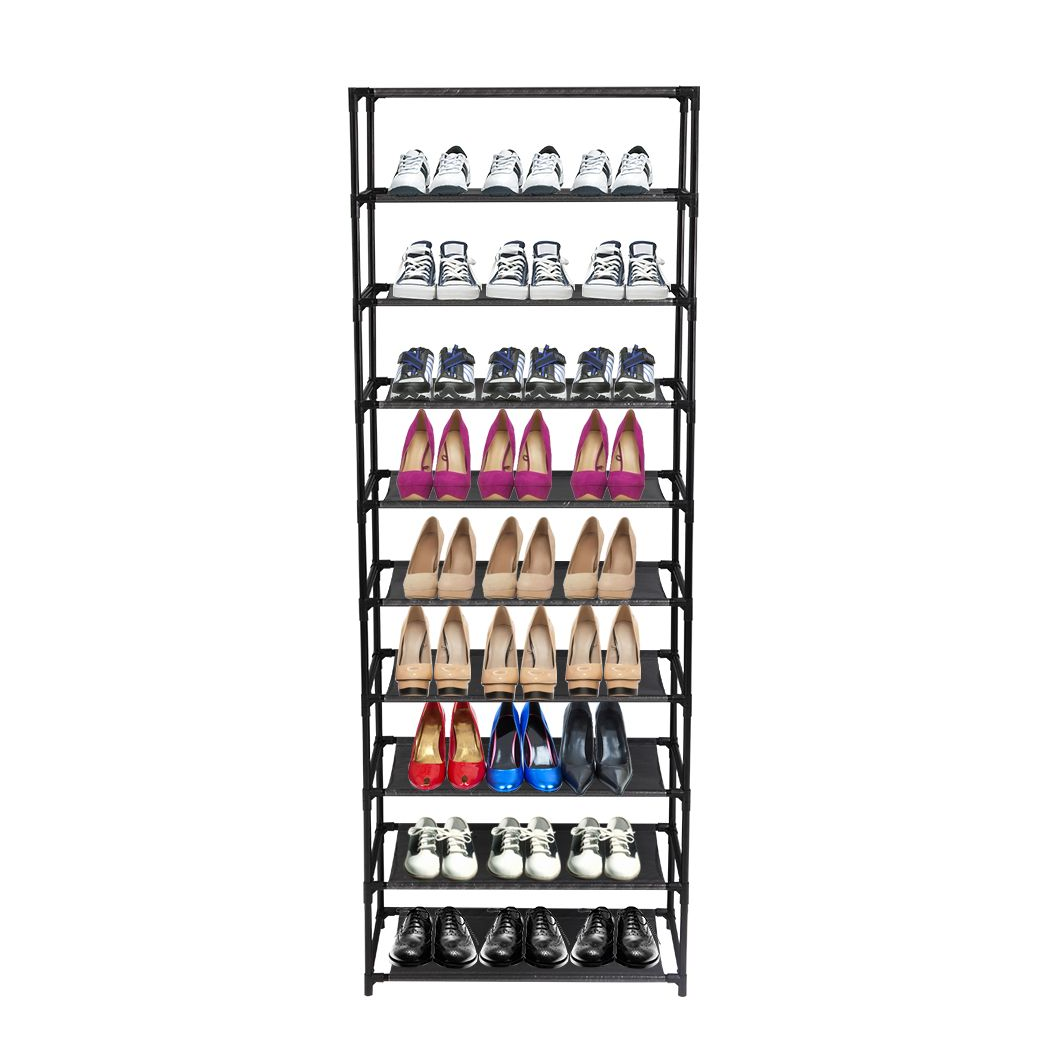 10 Tier Stackable Shoe Rack Storage Shelves - Stainless Steel Frame Holds 50 Pairs Of Shoes