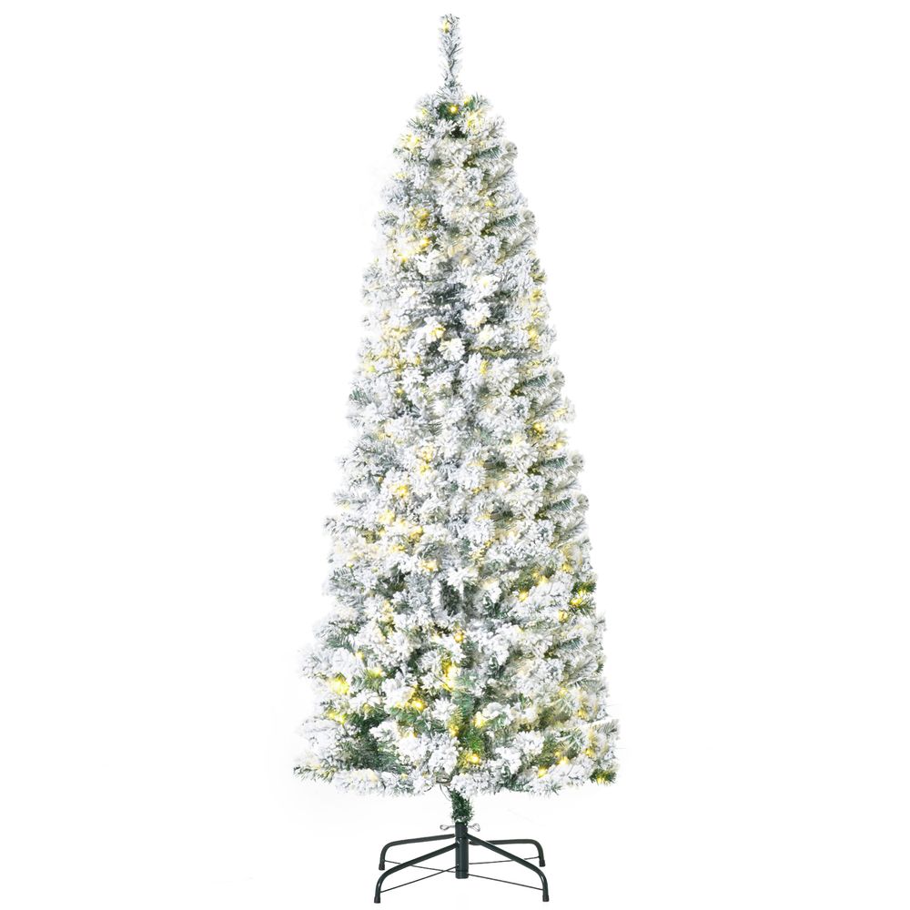 6 Feet Prelit Artificial Snow Flocked Christmas Tree Warm LED Light Green White