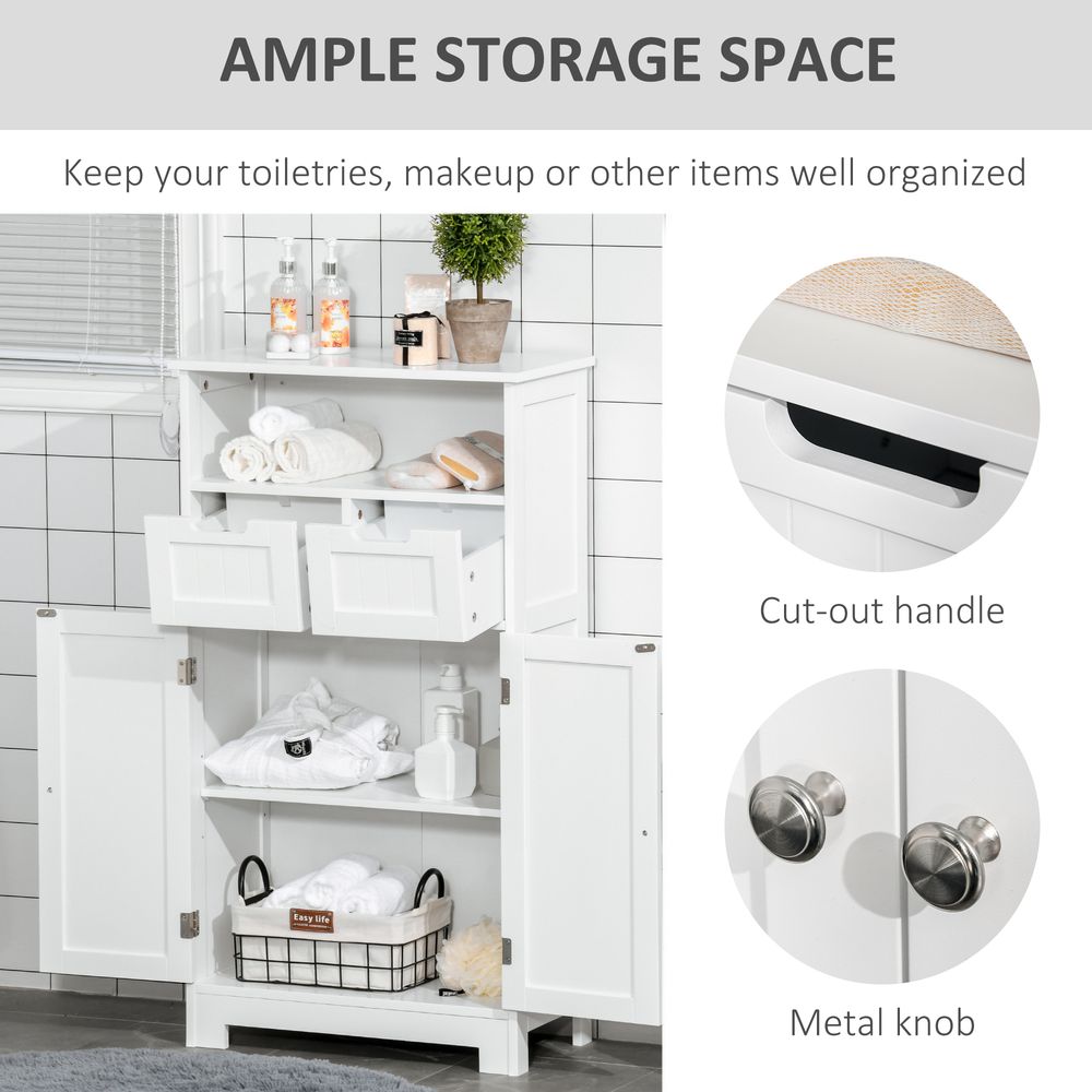 Bathroom Floor Cabinet  2 Drawers Adjustable Shelf White Removable