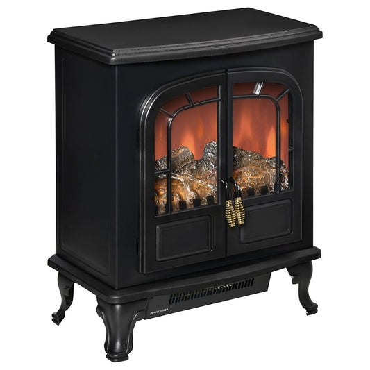 Electric Fireplace LED Fire Flame Effect, Double Door,  1000W/2000W, Black