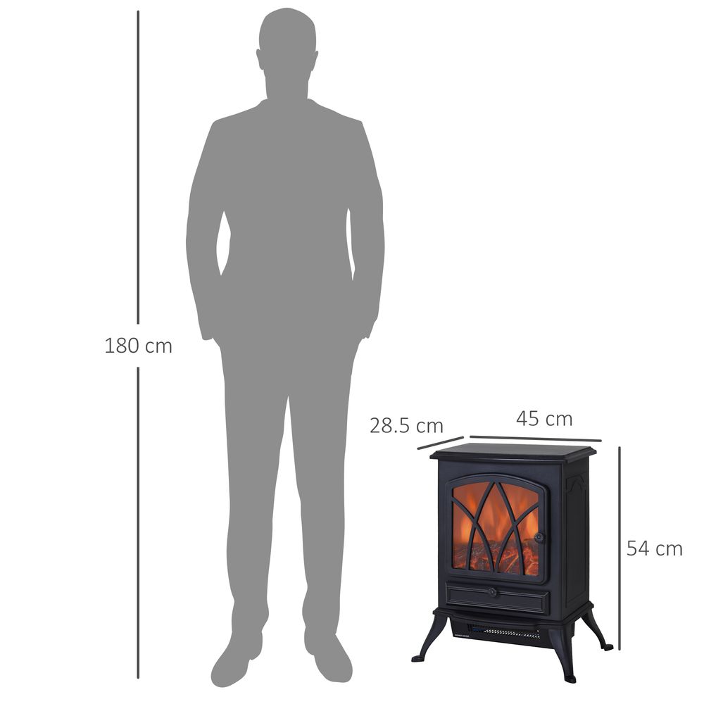 1850W Flame Effect Electric Free Standing Fireplace Fan Log Burning Stove -Black