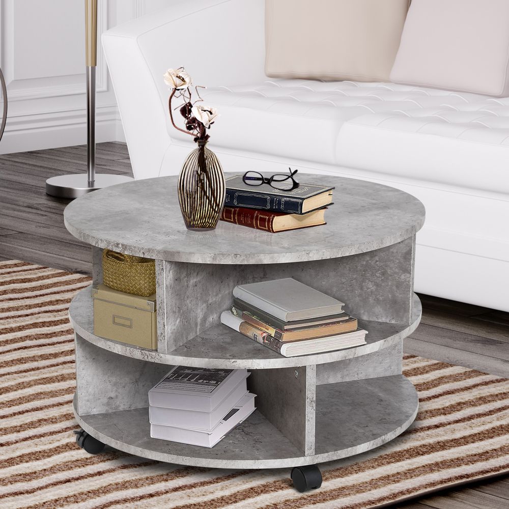 Coffee Table, 2-Tier, ?60x39.5H cm-Cement Colour