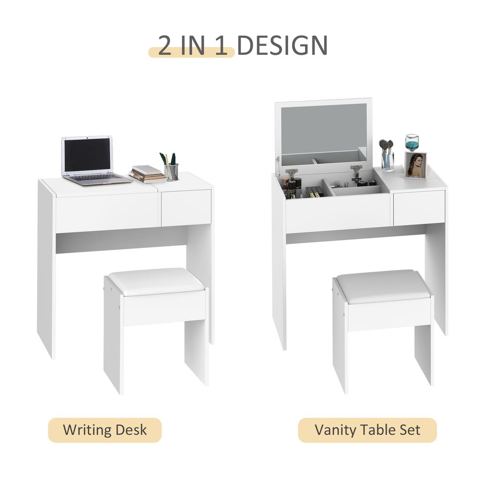 Dressing Table With Padded Stool-White