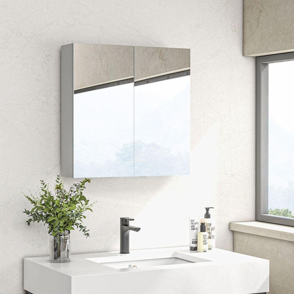 Stylish Kleankin Wall-Mounted Bathroom Cabinet with Mirror & Adjustable Shelves