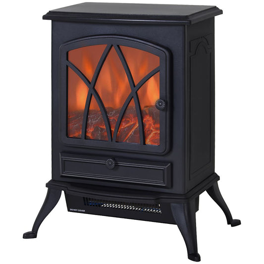 1850W Flame Effect Electric Free Standing Fireplace Fan Log Burning Stove -Black