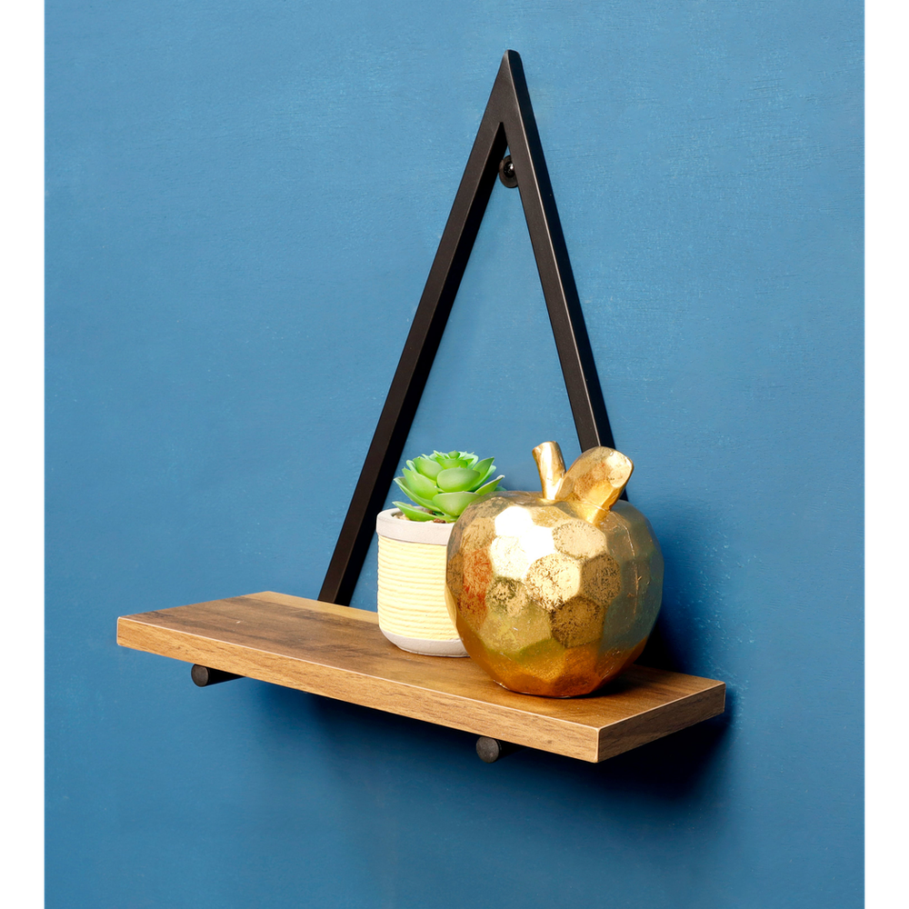 Dark OAK Triangle Wall Shelf with Black Metal Frame