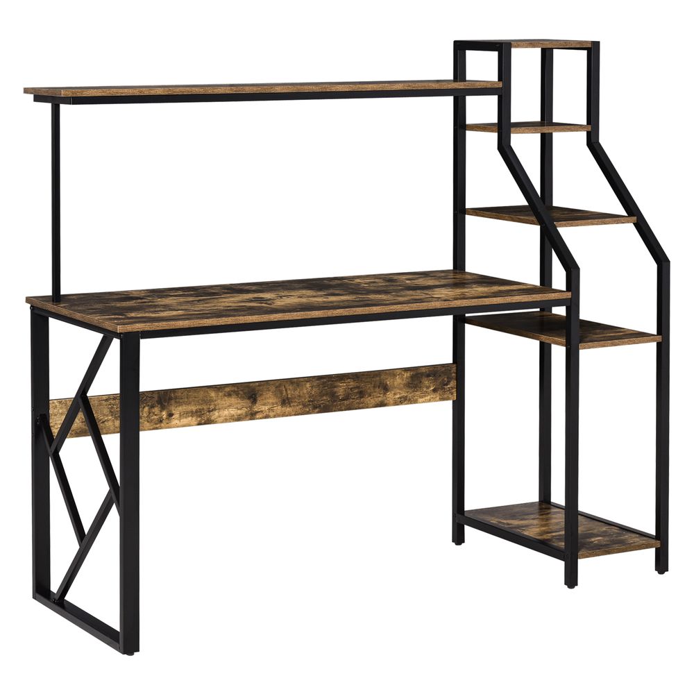 Computer Desk 6 Tier Storage Industrial Workstation Rustic