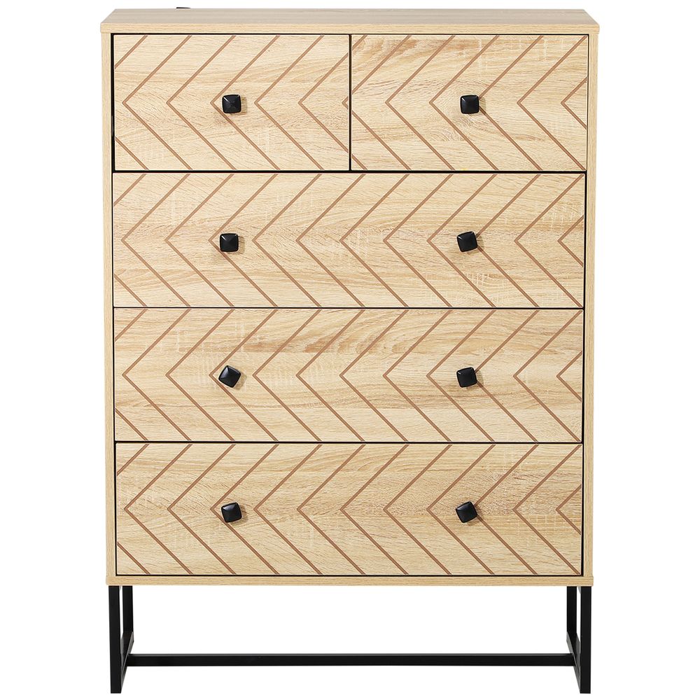 Chest Of 5 Drawers Storage Unit  Zig Zag Design w/ Black Metal Handles