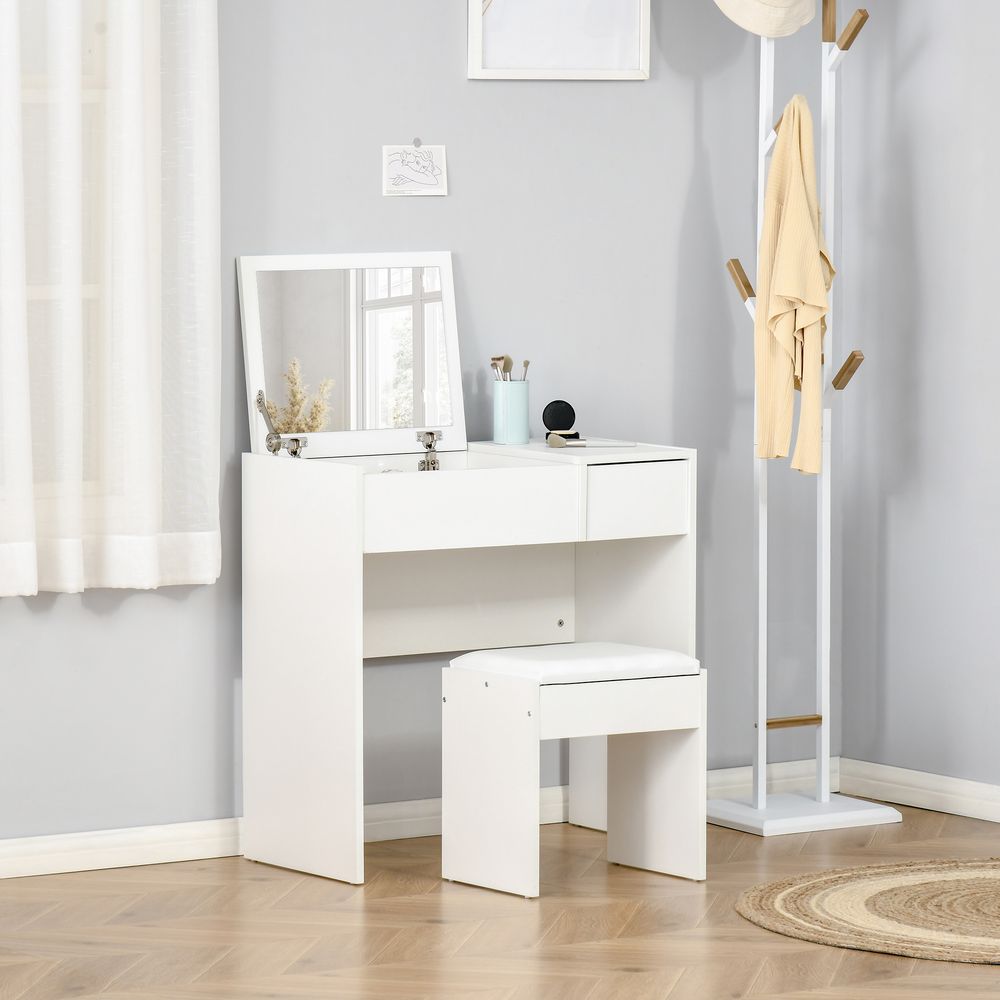 Dressing Table With Padded Stool-White