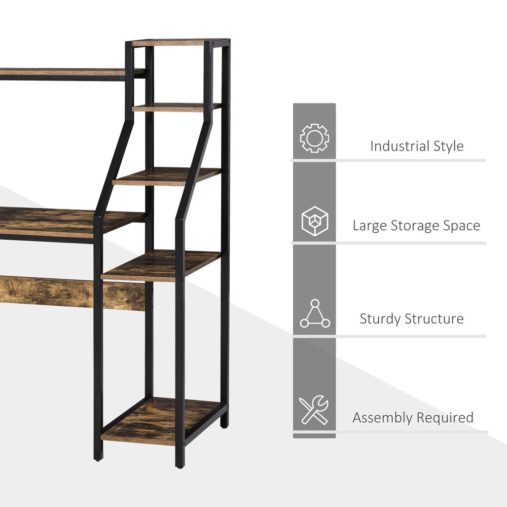 Computer Desk 6 Tier Storage Industrial Workstation Rustic