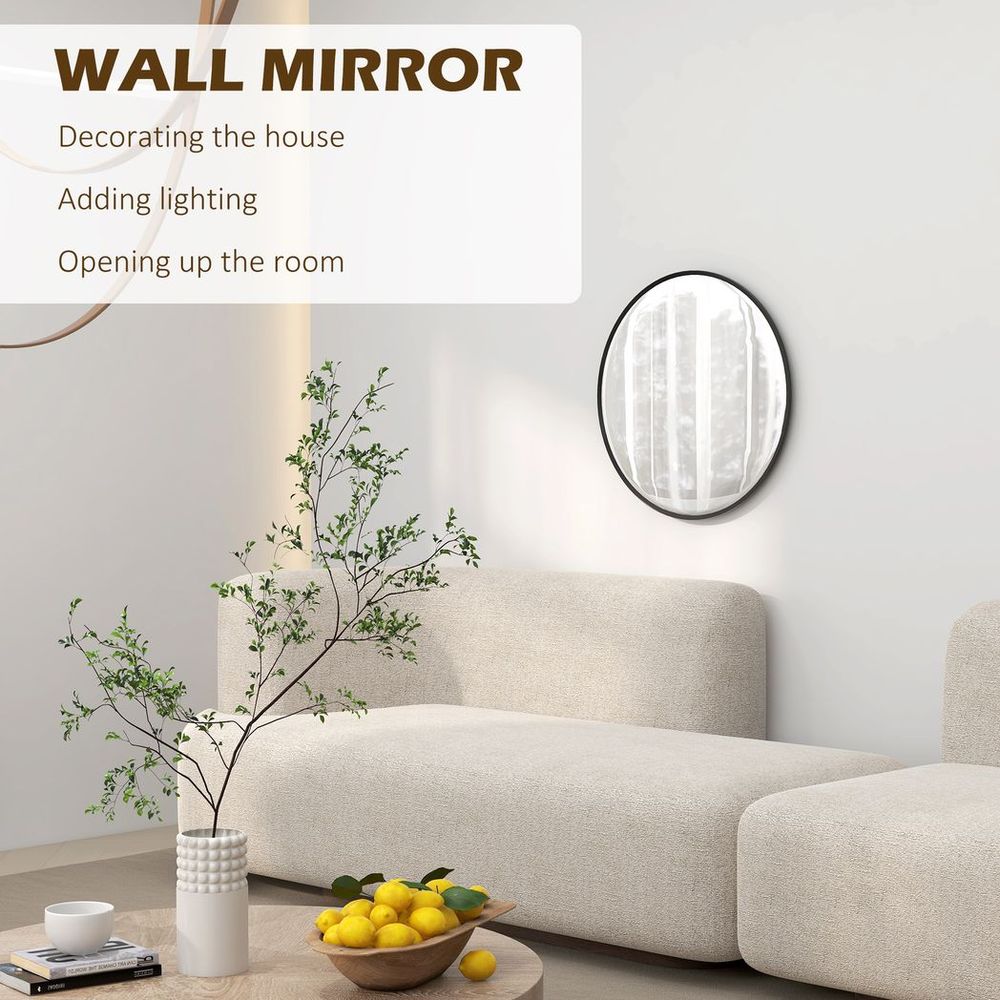 HOMCOM 61cm Round Black Wall Mirror - Perfect for Any Room Decor!