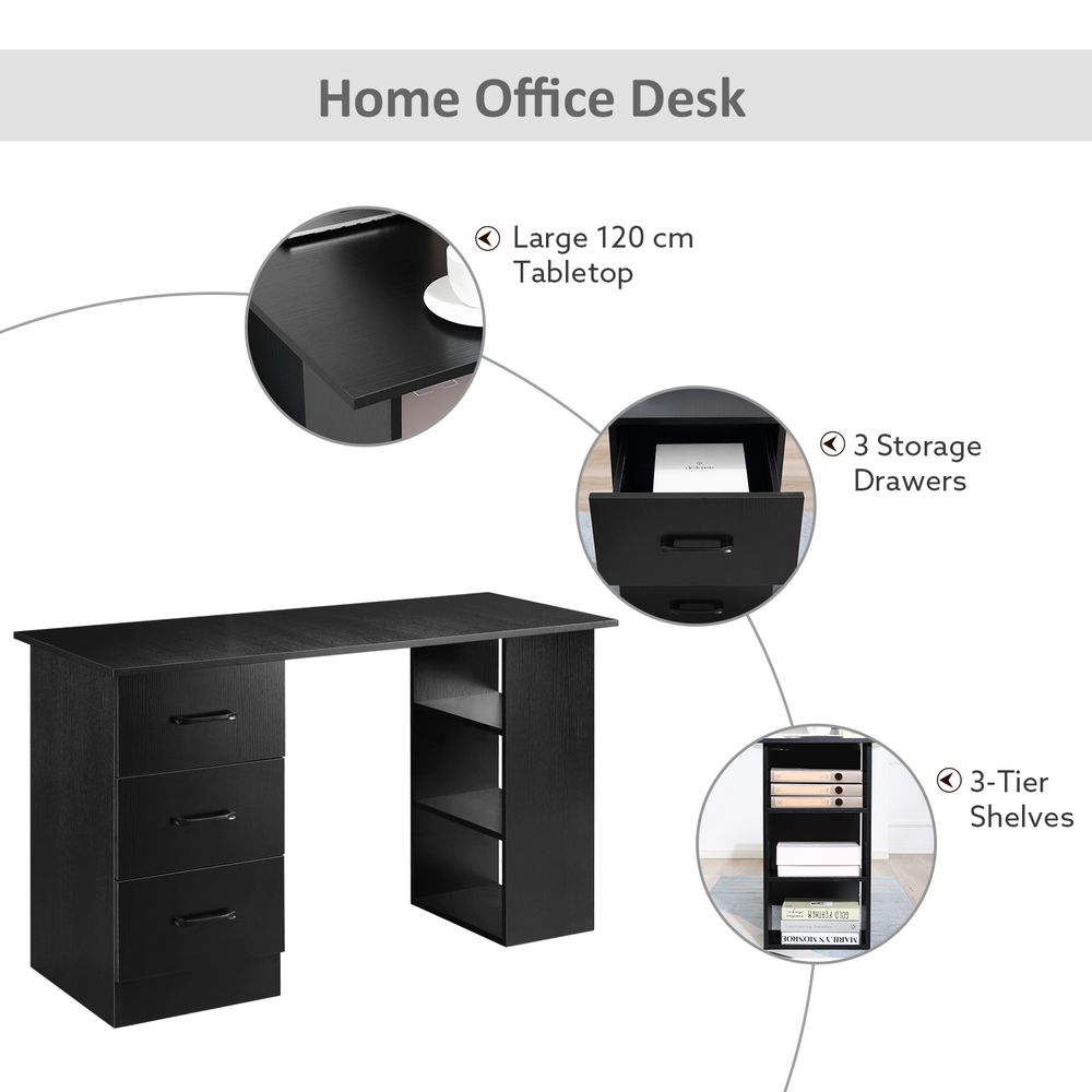 120cm Computer Desk Writing Shelf & Drawers Black