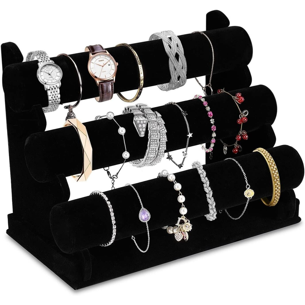 Velvet 3 Tier Jewellery Display Stand Organizer Detachable Bracelet Watch Holder