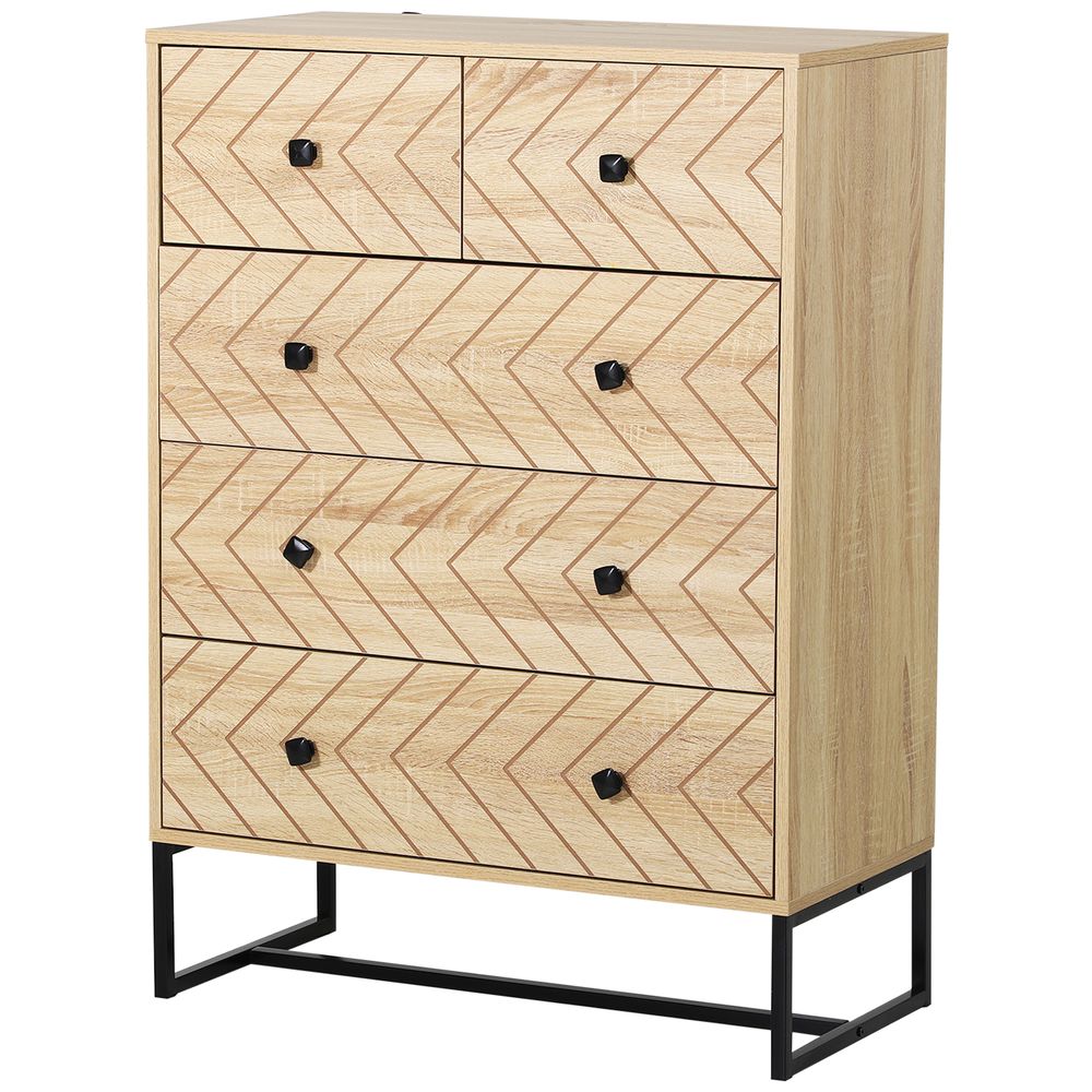 Chest Of 5 Drawers Storage Unit  Zig Zag Design w/ Black Metal Handles