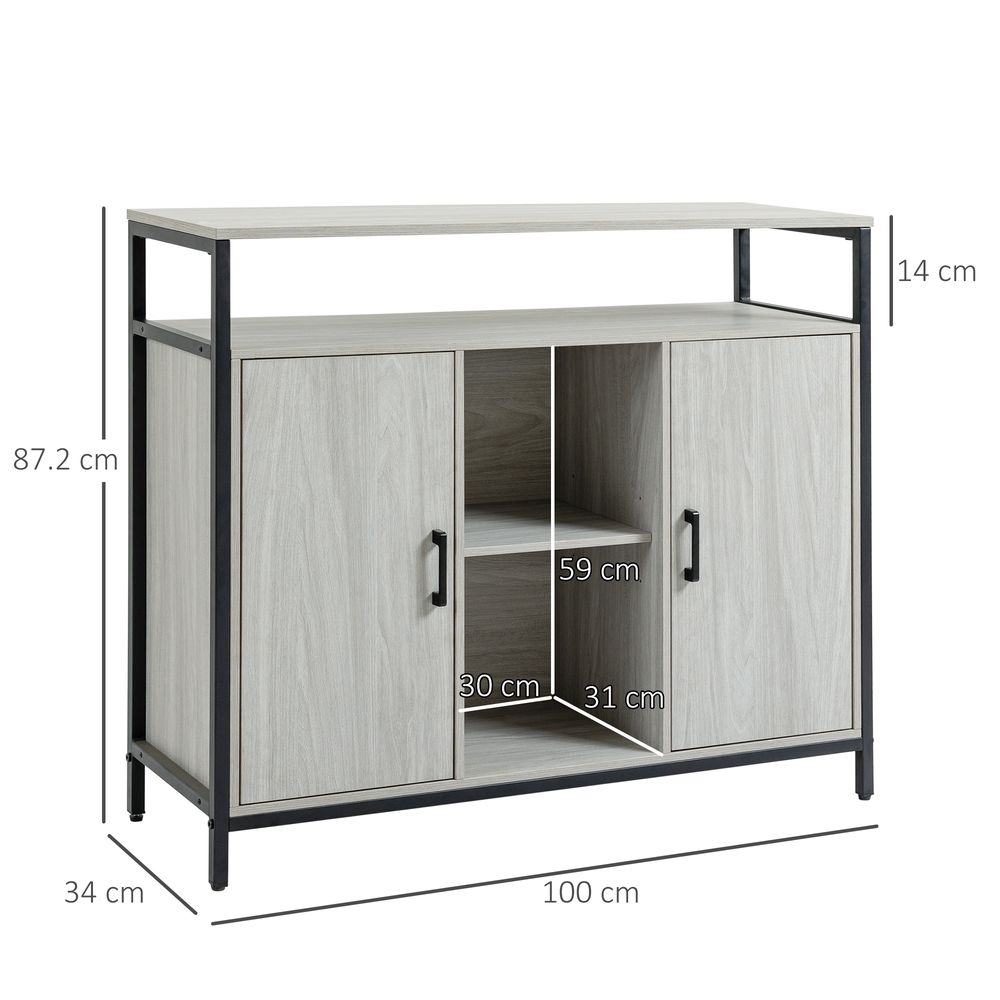 Sideboard, Steel Frame 2 Doors and Adjustable Shelves Light Grey