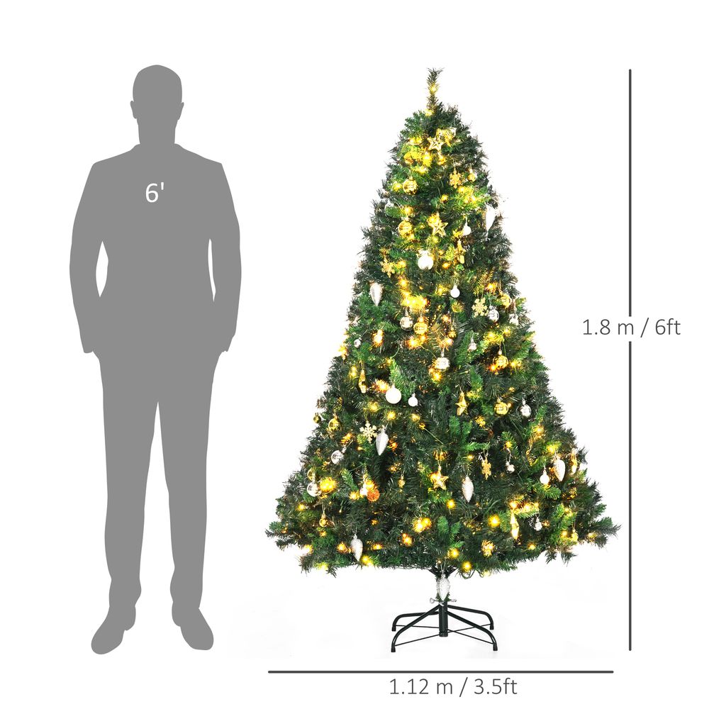 1.8m 6ft Pre-Lit Artificial Christmas Tree 200 LED  Tree Decorative Balls Stand