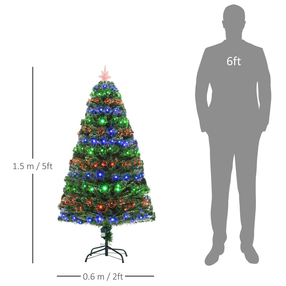 5ft Prelit Artificial Christmas Tree with Multi-Coloured Fiber LED Light Green