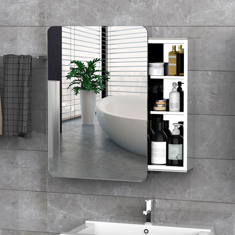 On-Wall Mounted Bathroom Storage Cabinet w/Sliding Mirror Door Steel Frame