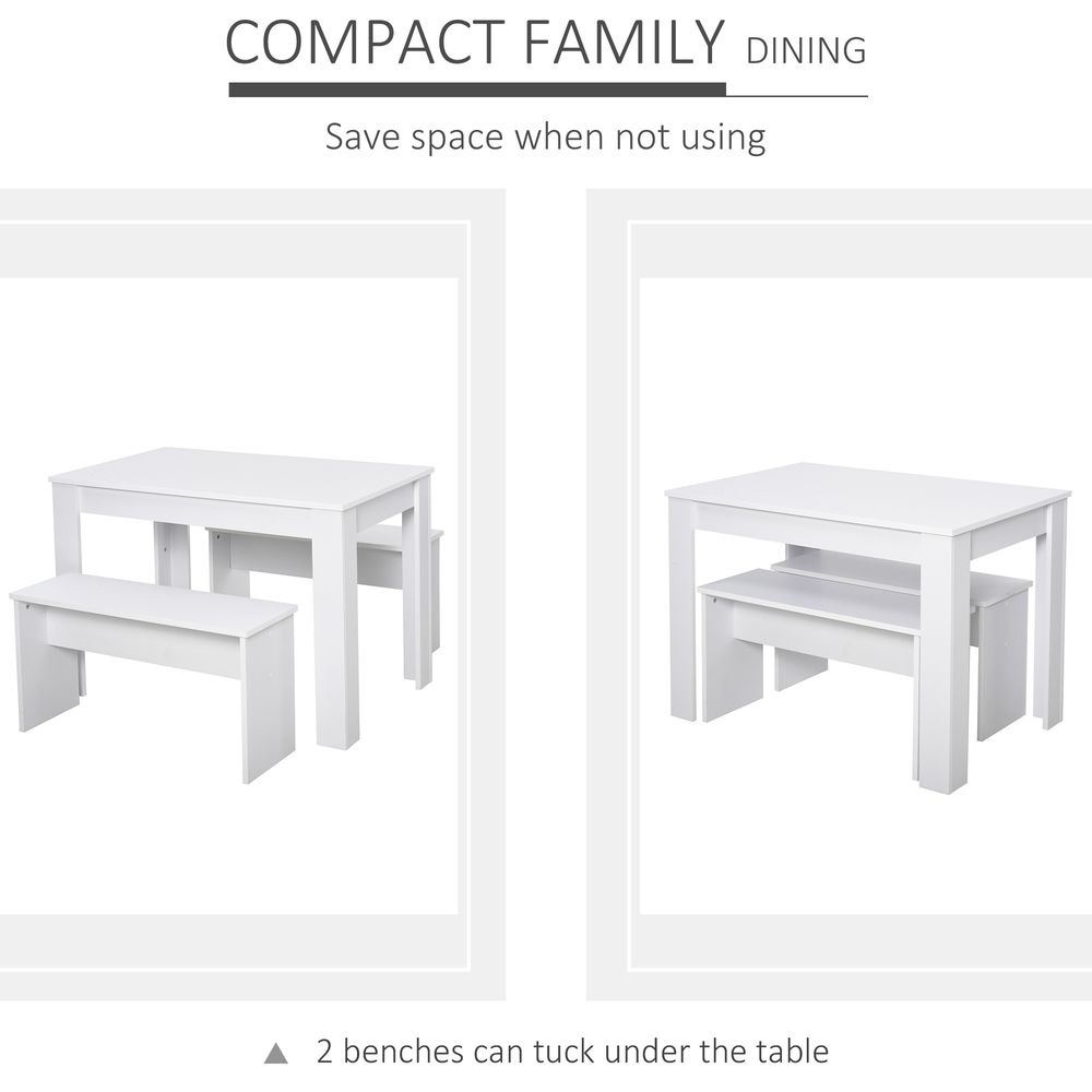 Particle Board 3-Piece Dining Set Dining Table with Benches White