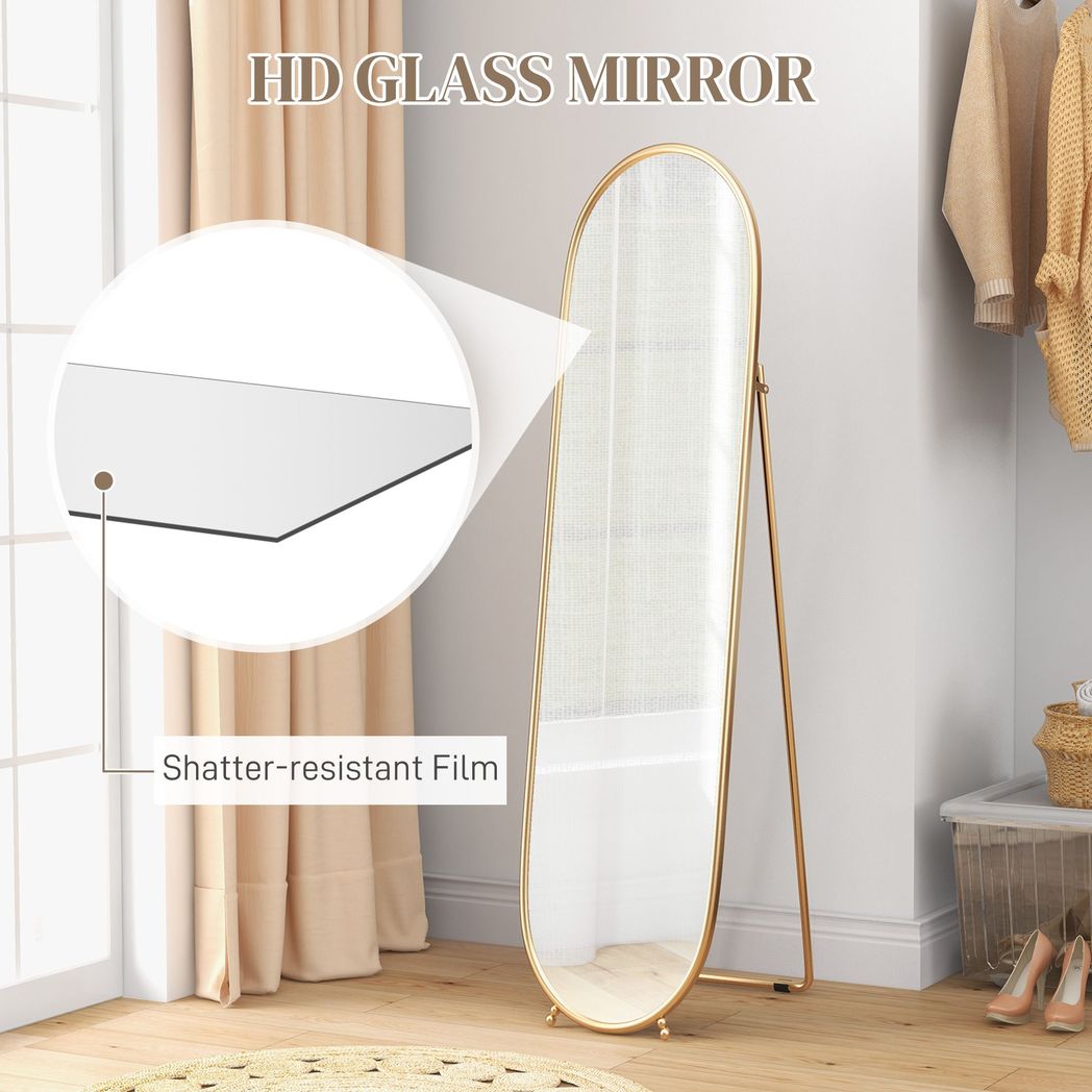 Elegant HOMCOM Oval Full Length Mirror: Versatile Design in Gold Tone