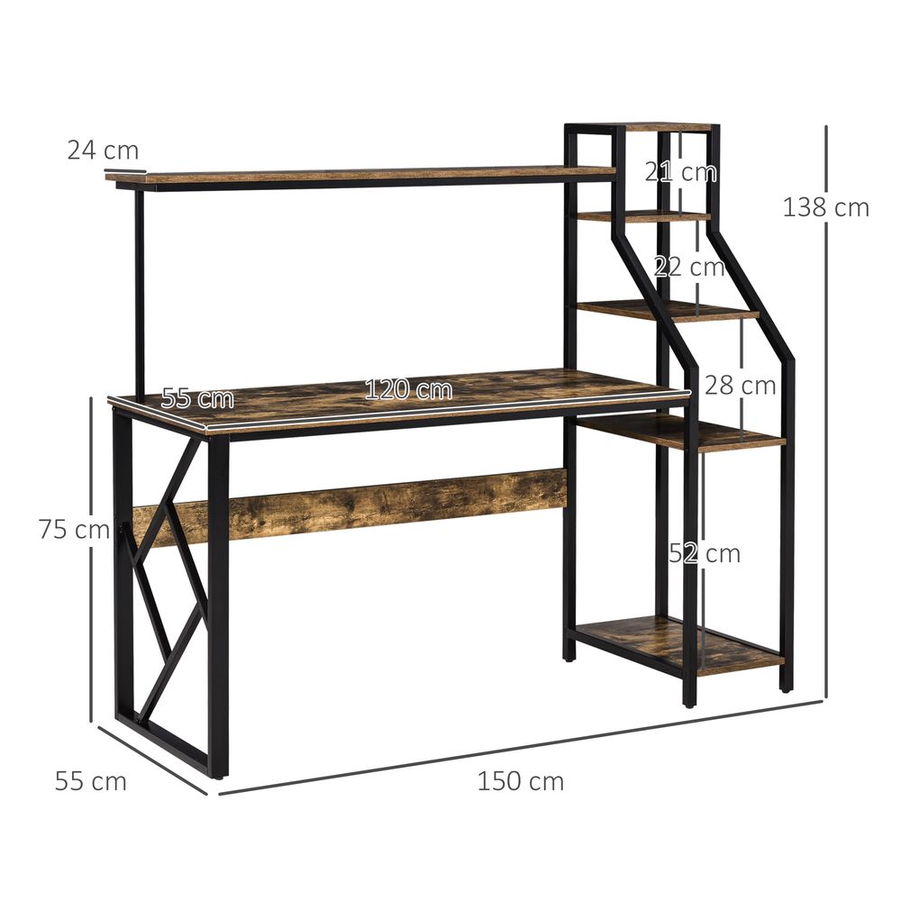 Computer Desk 6 Tier Storage Industrial Workstation Rustic