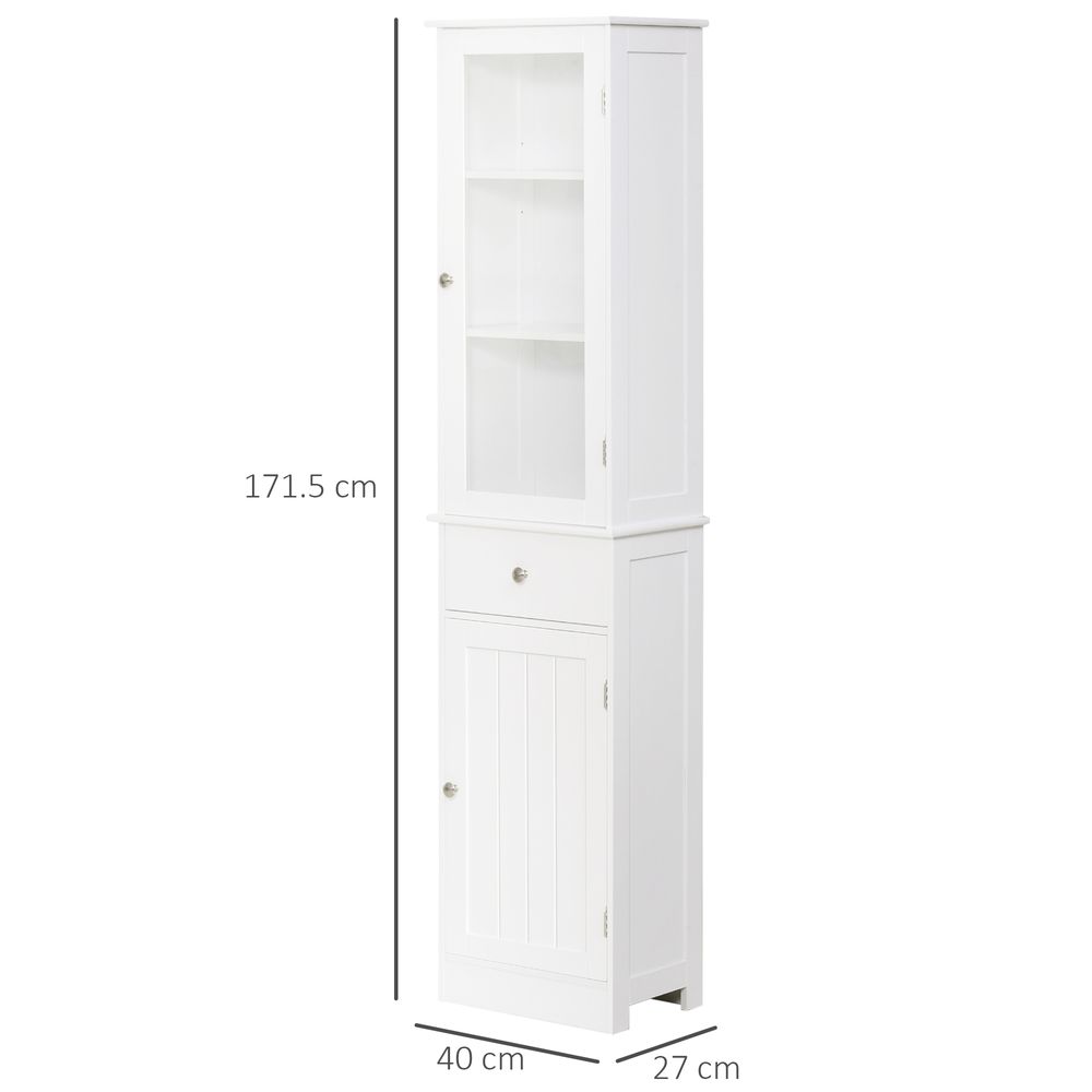 Bathroom Storage Cabinet with 3-tier Shelf Drawer Glass Door, Shelves, White