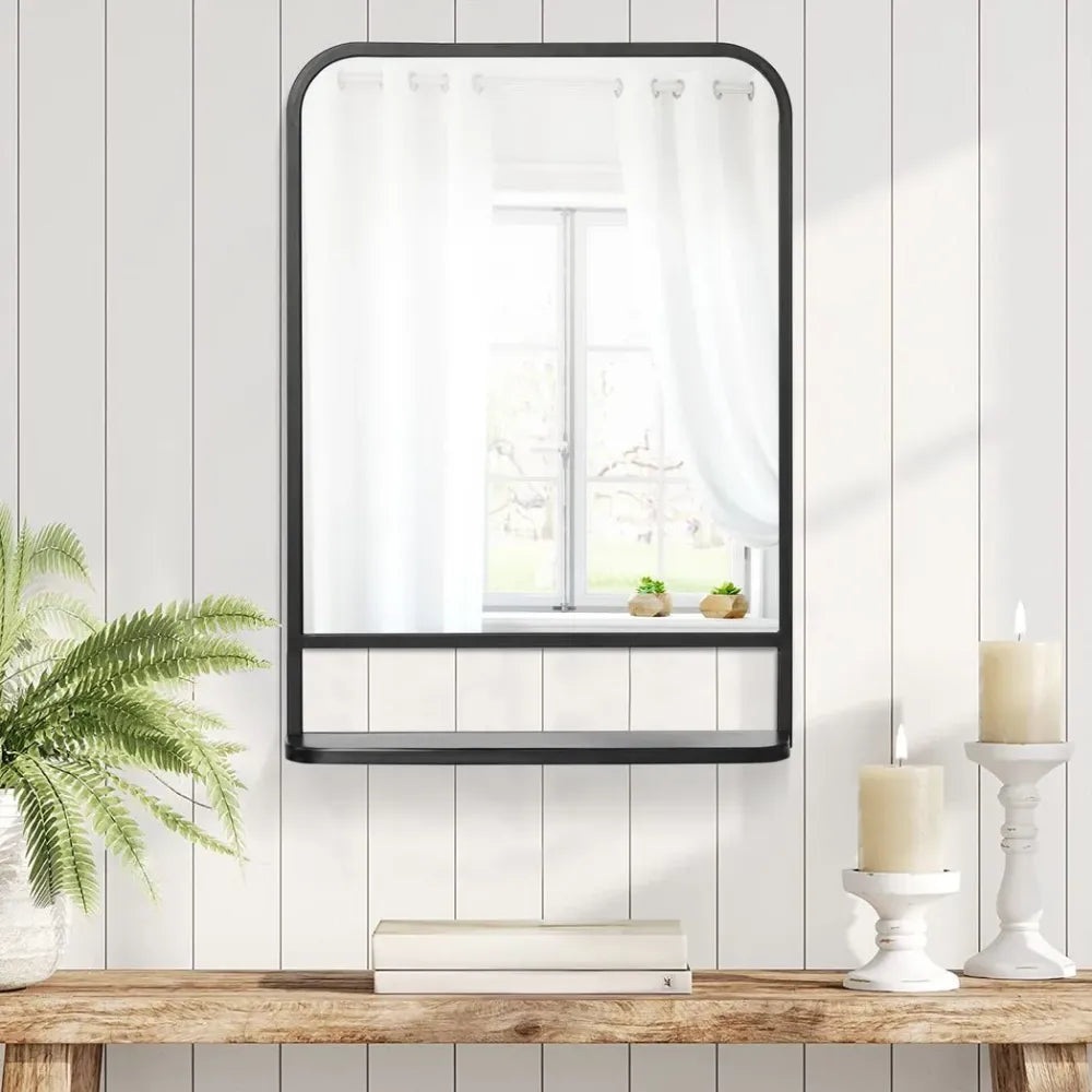 Versatile Square Wall Mirror with Shelf - Modern Design for Any Room