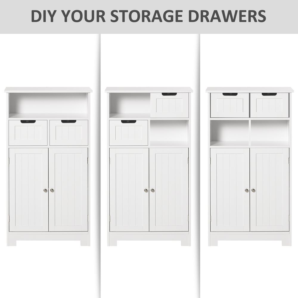 Bathroom Floor Cabinet  2 Drawers Adjustable Shelf White Removable