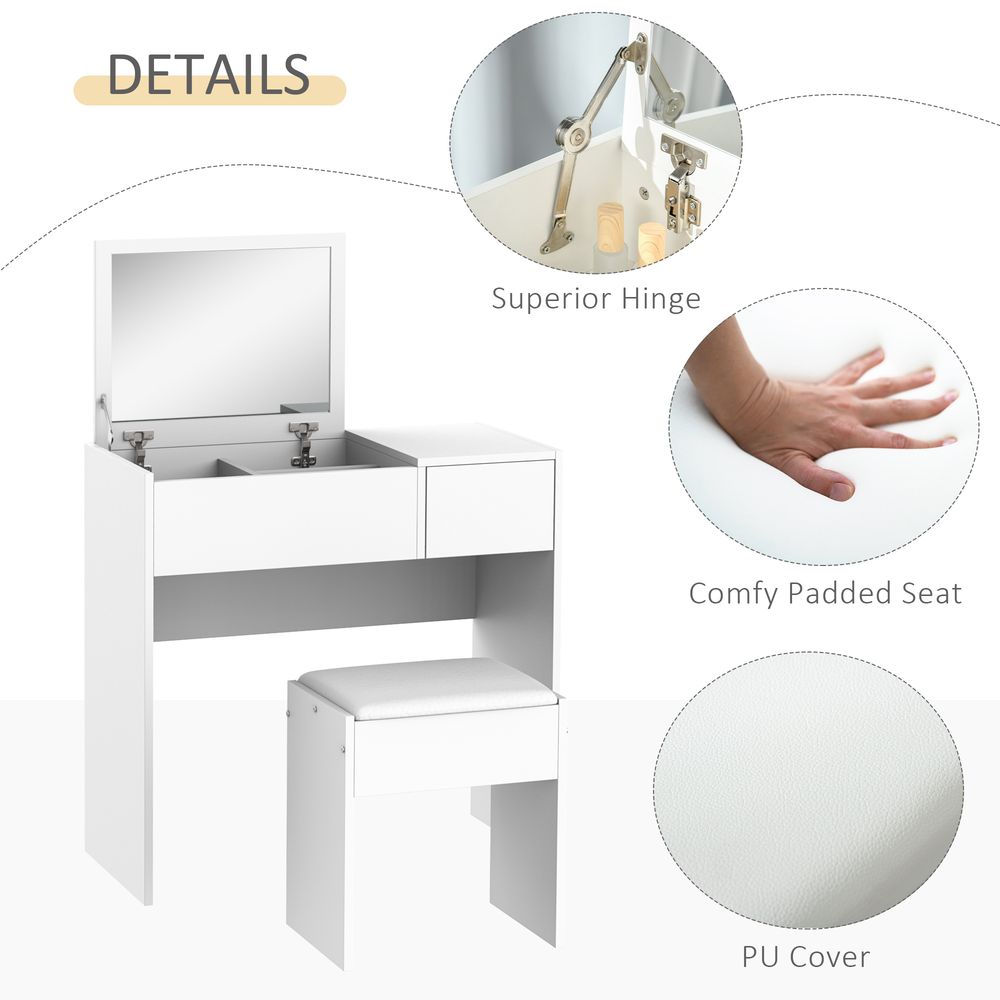 Dressing Table With Padded Stool-White