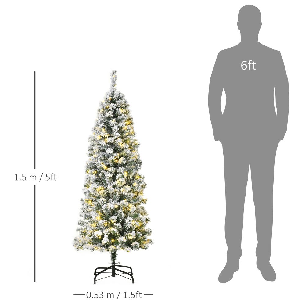 5 Feet Prelit Artificial Snow Flocked Christmas Tree Warm LED Light Green White