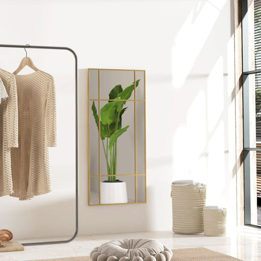 Elegant Gold Tone Wall Mirror - Versatile Window Style with Clear Reflection