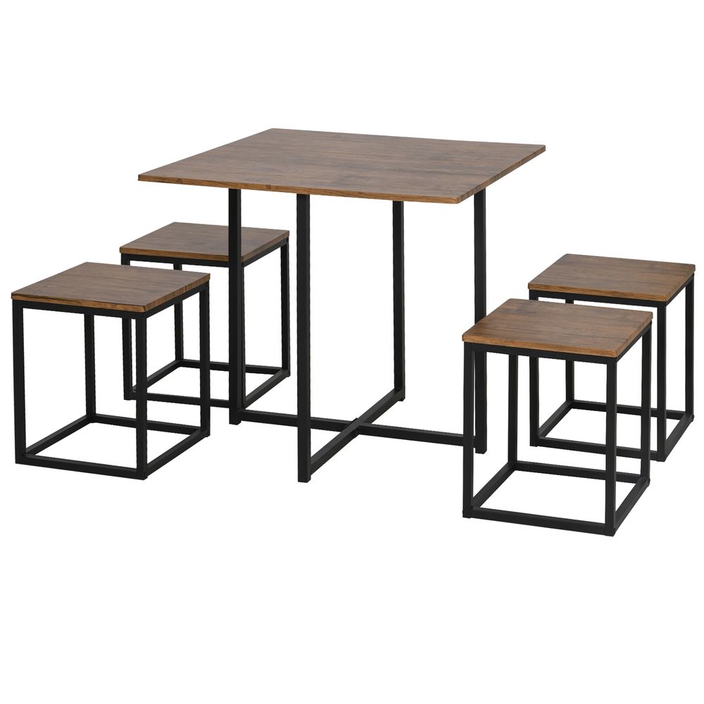 MDF Topped Steel 5-Piece Dining Set Dining Table with 4 Stools Black/Brown