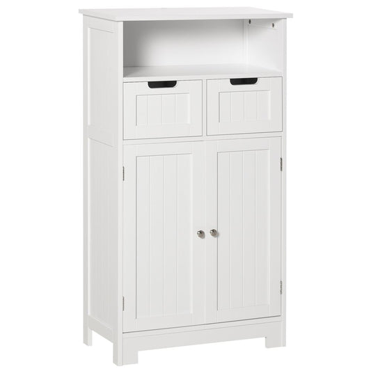 Bathroom Floor Cabinet  2 Drawers Adjustable Shelf White Removable