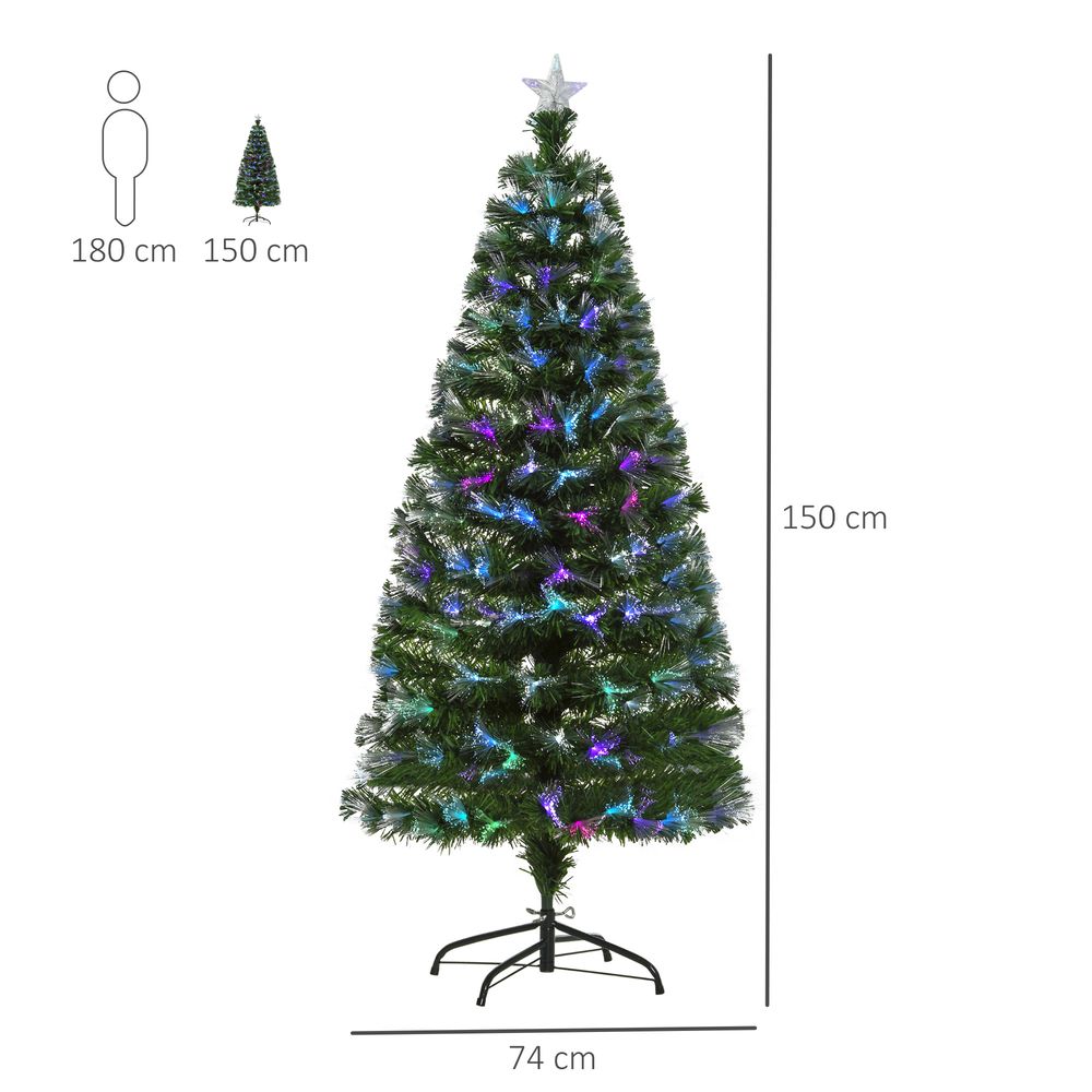 5FT Multicoloured Artificial Christmas Tree Fibre Optic Lights Star Holder