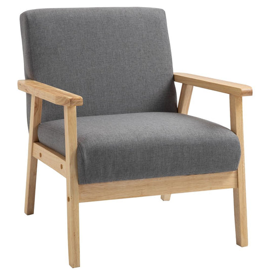 Linen Upholstered Pine Wood Accent Armchair Grey/Oak