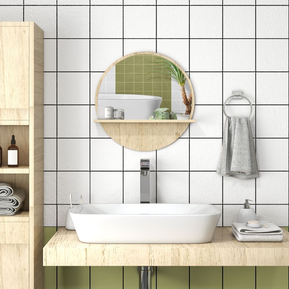 Kleankin Framed Wall-Mounted Bathroom Mirror with Handy Shelf - Versatile Decor