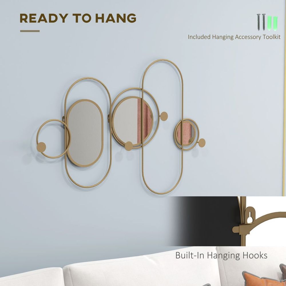 Stylish Gold Metal Wall Art with Mirrors & Hooks ? Elevate Your Space!