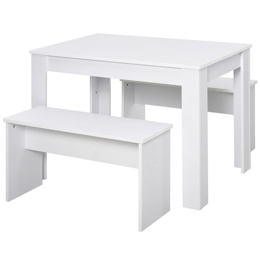 Particle Board 3-Piece Dining Set Dining Table with Benches White